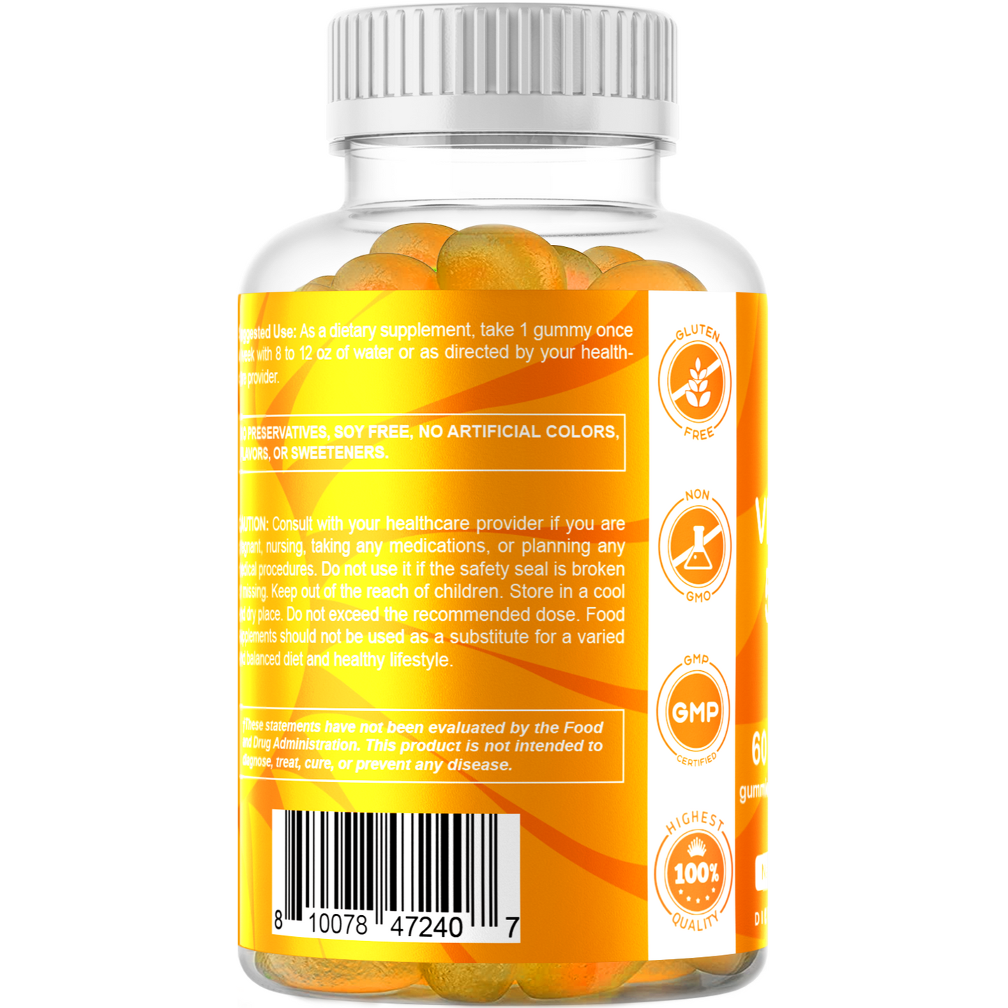 Sugar Free Vitamin D3 50000 IU Pectin Based - 60 Gummies