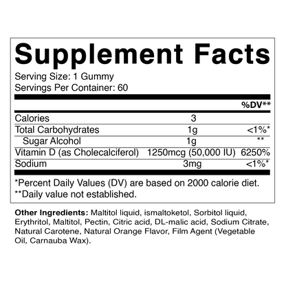 Sugar Free Vitamin D3 50000 IU Pectin Based - 60 Gummies