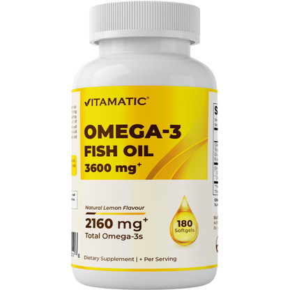 Triple Strength Omega 3 Fish Oil 3600mg Burpless Lemon Flavor - 180 Softgels