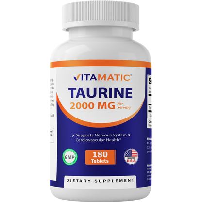 Taurine 2000mg Vegetarian Tablets, 180 Count, Non-GMO, Gluten Free