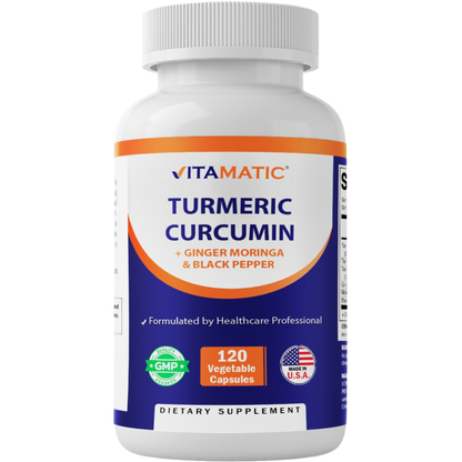 Turmeric Curcumin 3000mg, 95% Curcuminoids, Black Pepper, Ginger, Moringa - 120 Vegetable Capsules