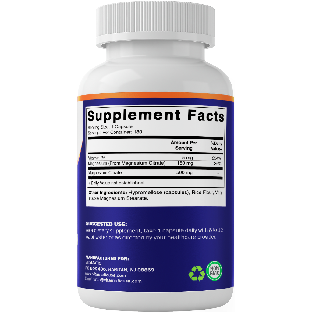 Magnesium Citrate 500mg per Serving 180 Vegetarian Capsules
