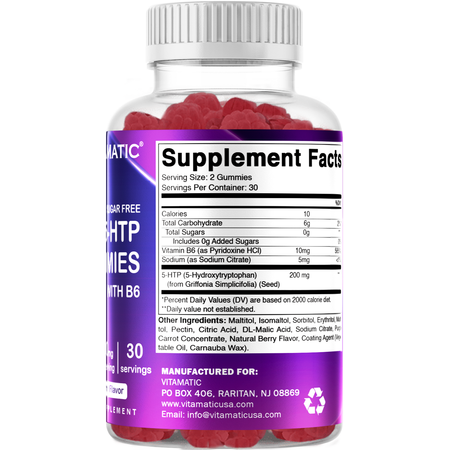 Sugar Free 5-HTP 200mg with B6 - 60 Gummies