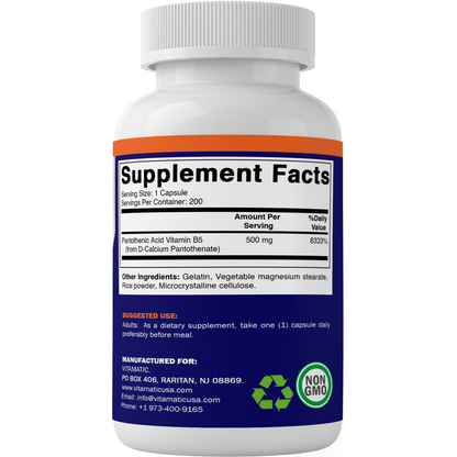 Pantothenic Acid 500 mg - 200 Capsules