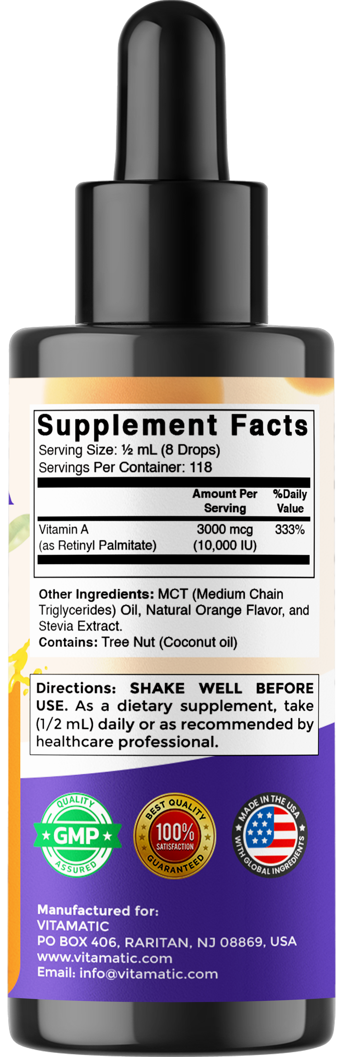 Vitamin A Liquid Drops 10000 IU (3000 mcg), 2 FL Oz