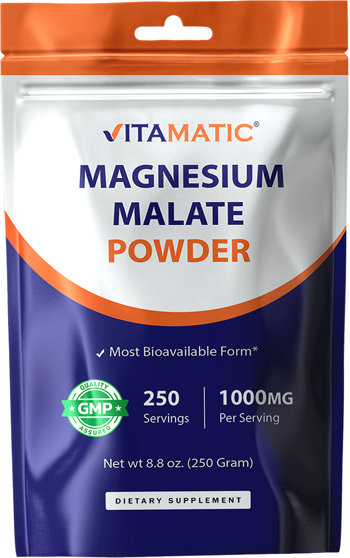 Vitamatic Magnesium Malate Powder 1000mg Per Serving, 250g Pouch