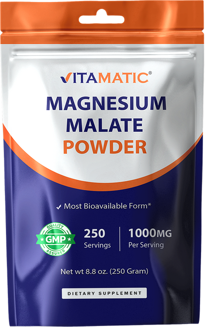 Vitamatic Magnesium Malate Powder 1000mg Per Serving, 250g Pouch