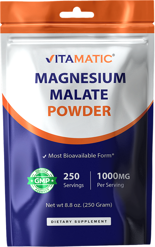 Vitamatic Magnesium Malate Powder 1000mg Per Serving, 250g Pouch