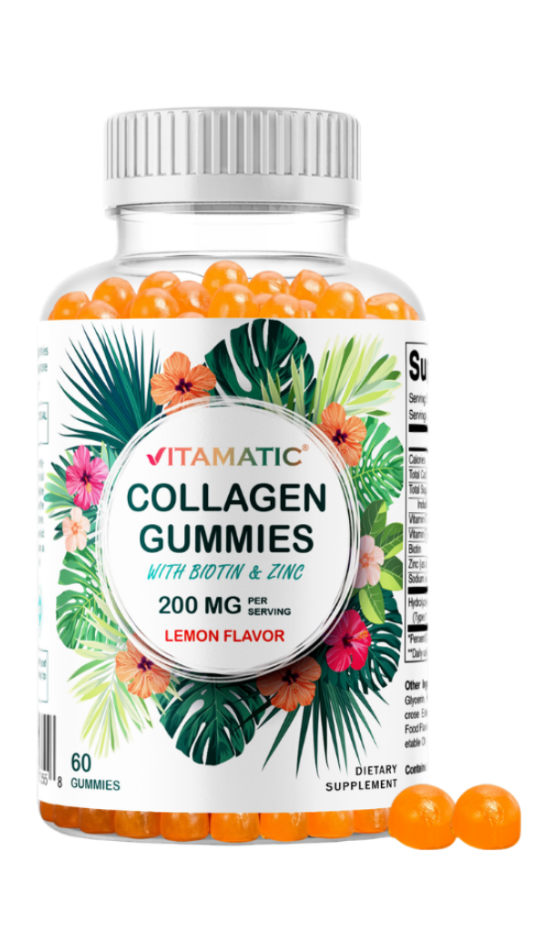 Hydrolyzed Collagen Gummies with Vitamin C, Zinc and Biotin, 200mg - 60 Gummies