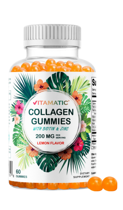 Hydrolyzed Collagen Gummies with Vitamin C, Zinc and Biotin, 200mg - 60 Gummies