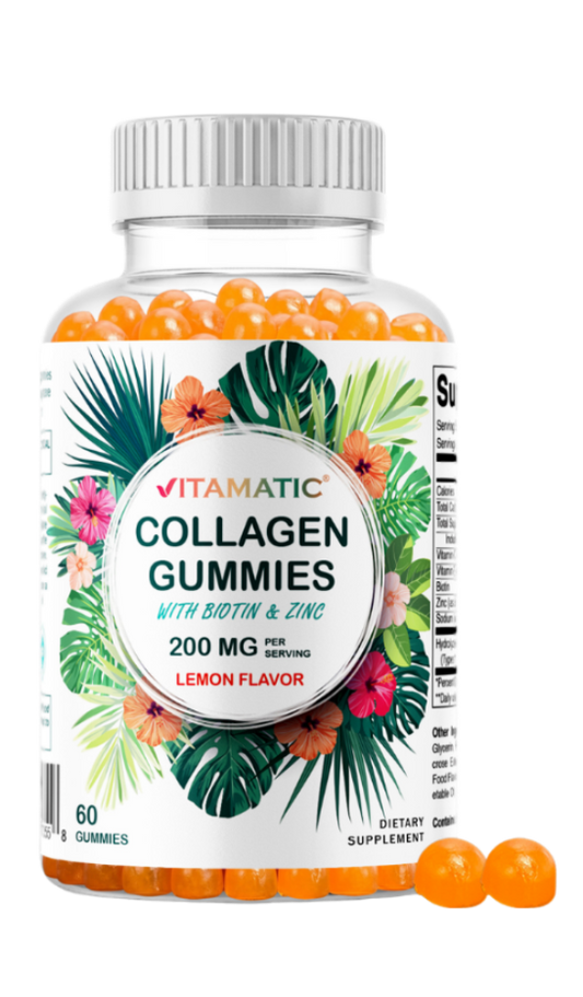 Hydrolyzed Collagen Gummies with Vitamin C, Zinc and Biotin, 200mg - 60 Gummies