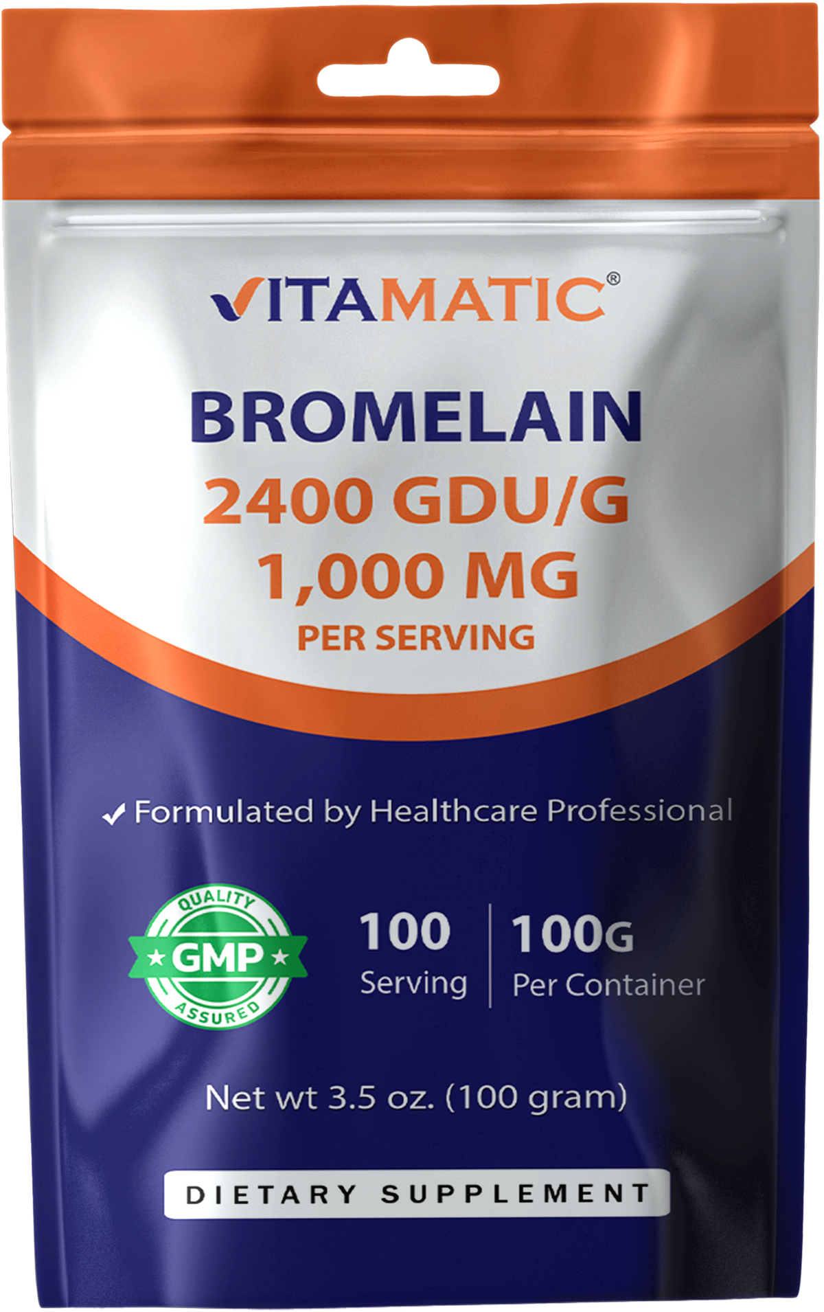 Vitamatic Bromelain Powder 1000mg per Serving, 100g Pouch
