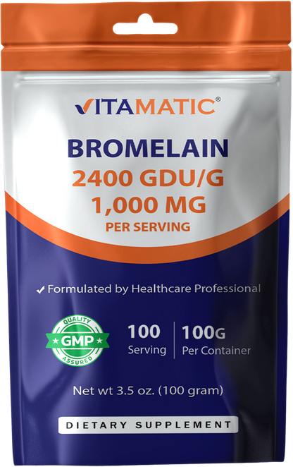 Vitamatic Bromelain Powder 1000mg per Serving, 100g Pouch