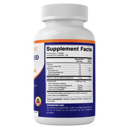 Vitamatic Flaxseed Oil 1200mg Supplement, 120 Softgels