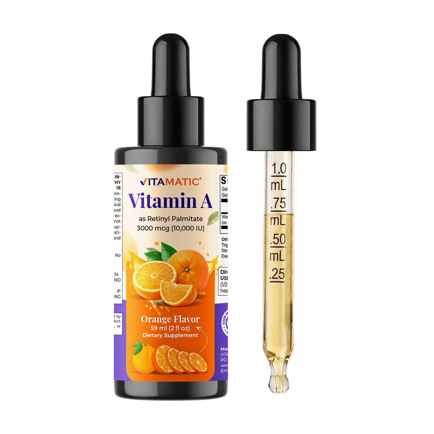 Vitamin A Liquid Drops 10000 IU (3000 mcg) as Retinyl Palmitate - 2 FL OZ (59 ml)