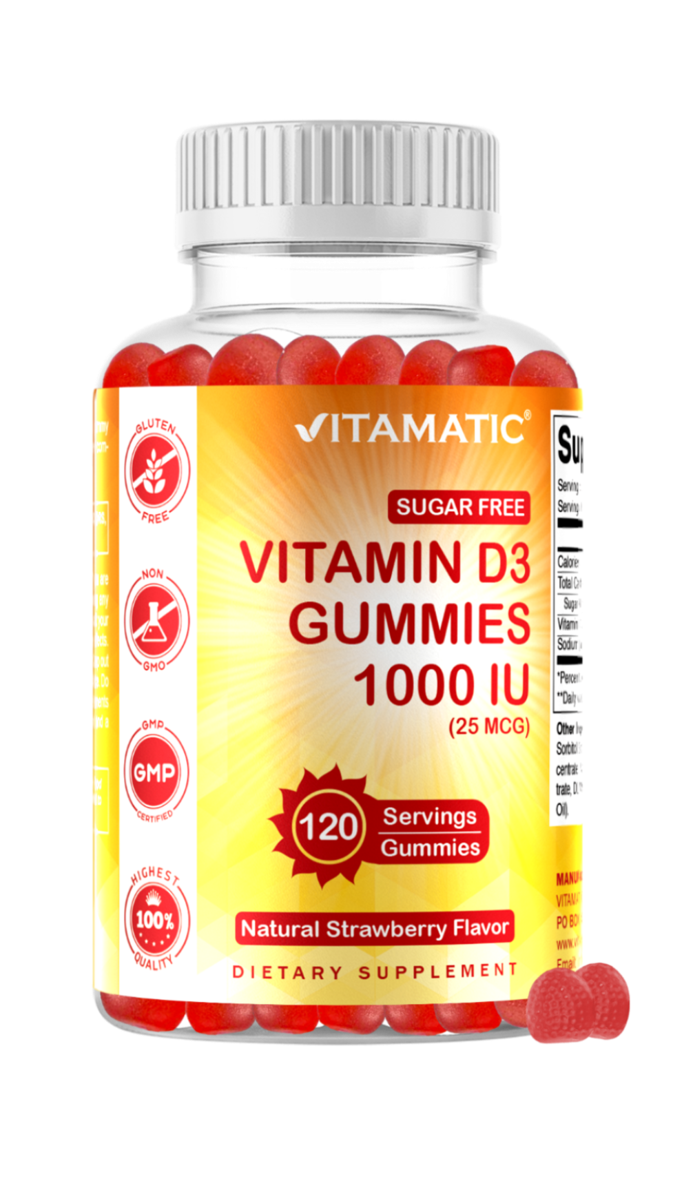 Sugar Free Vitamin D3 1000 IU - 120 Gummies