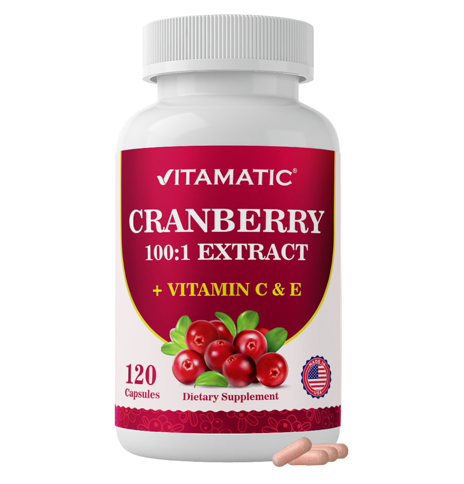 Cranberry 500 mg 100:1 Extract (2 Capsules) with Vitamin C & E – 120 Veg Capsules