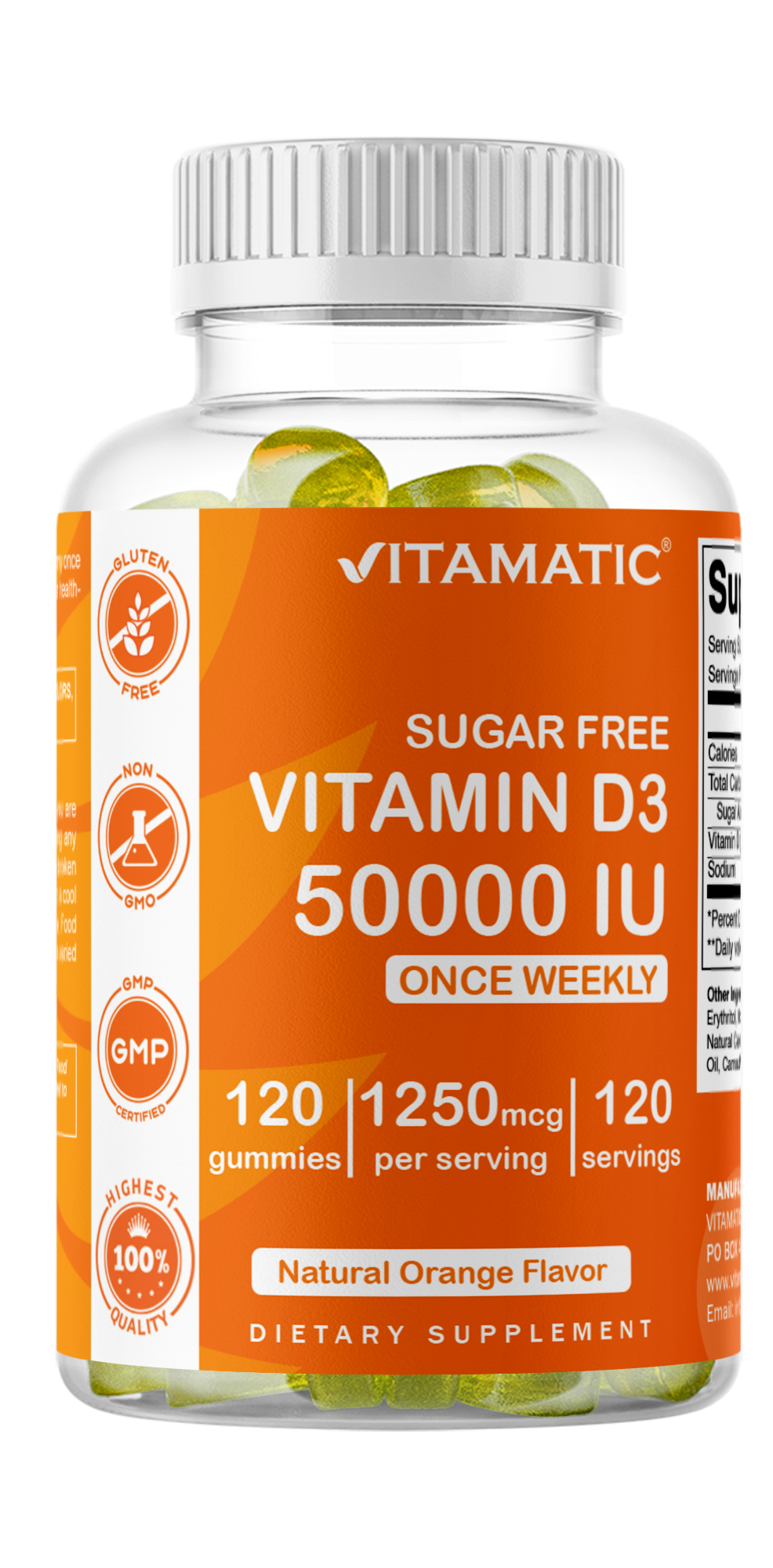 Sugar Free Vitamin D3 50000 IU Pectin Based - 120 Gummies