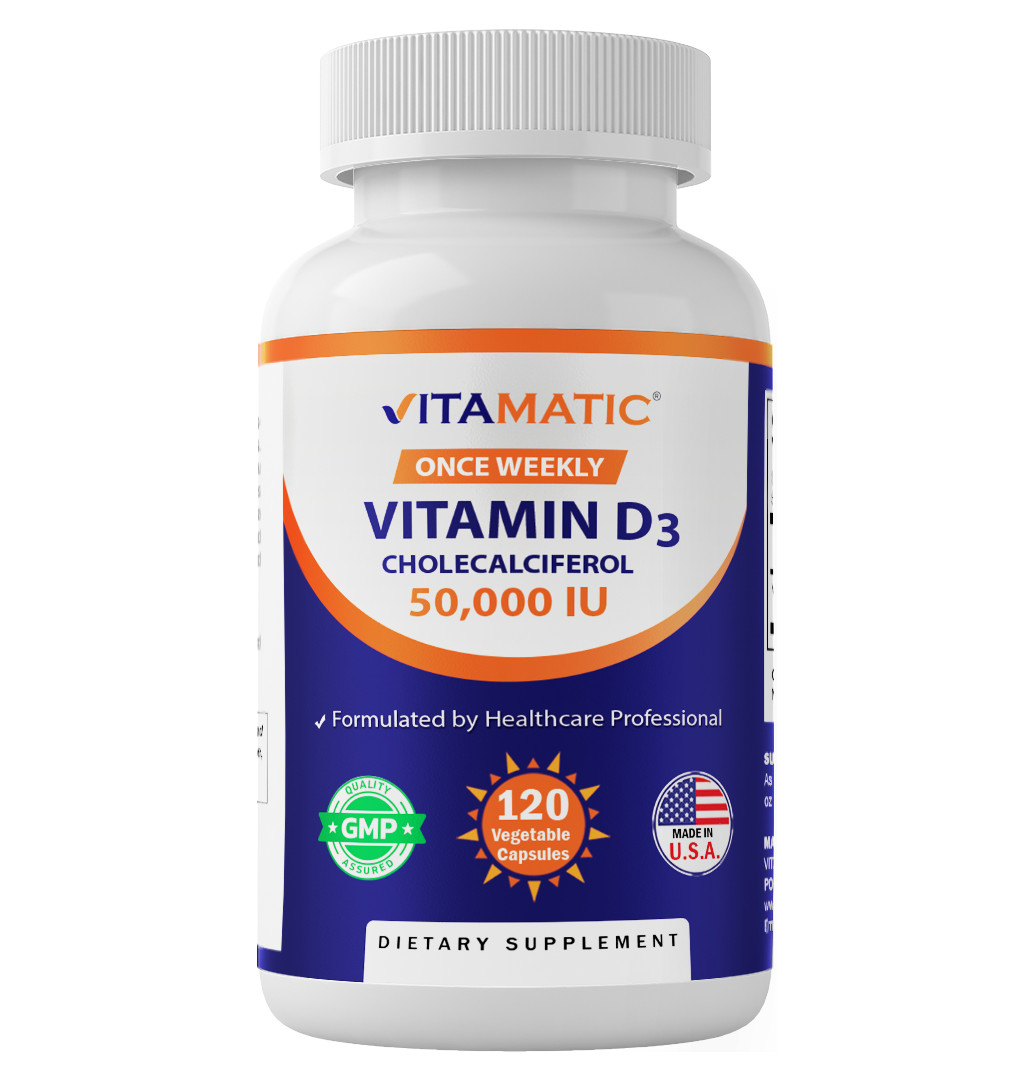 Vitamatic Vitamin D3 50,000 IU (as Cholecalciferol), 1250 mcg, 120 Veggie Capsules
