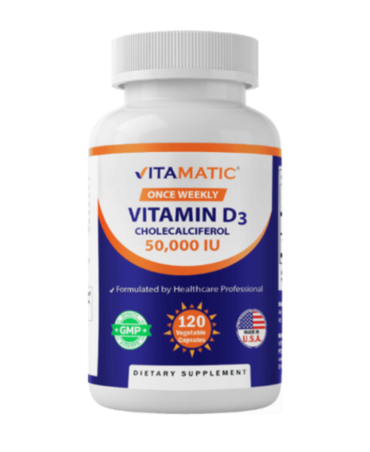 Vitamatic Vitamin D3 50,000 IU (as Cholecalciferol), 1250 mcg, 120 Veggie Capsules
