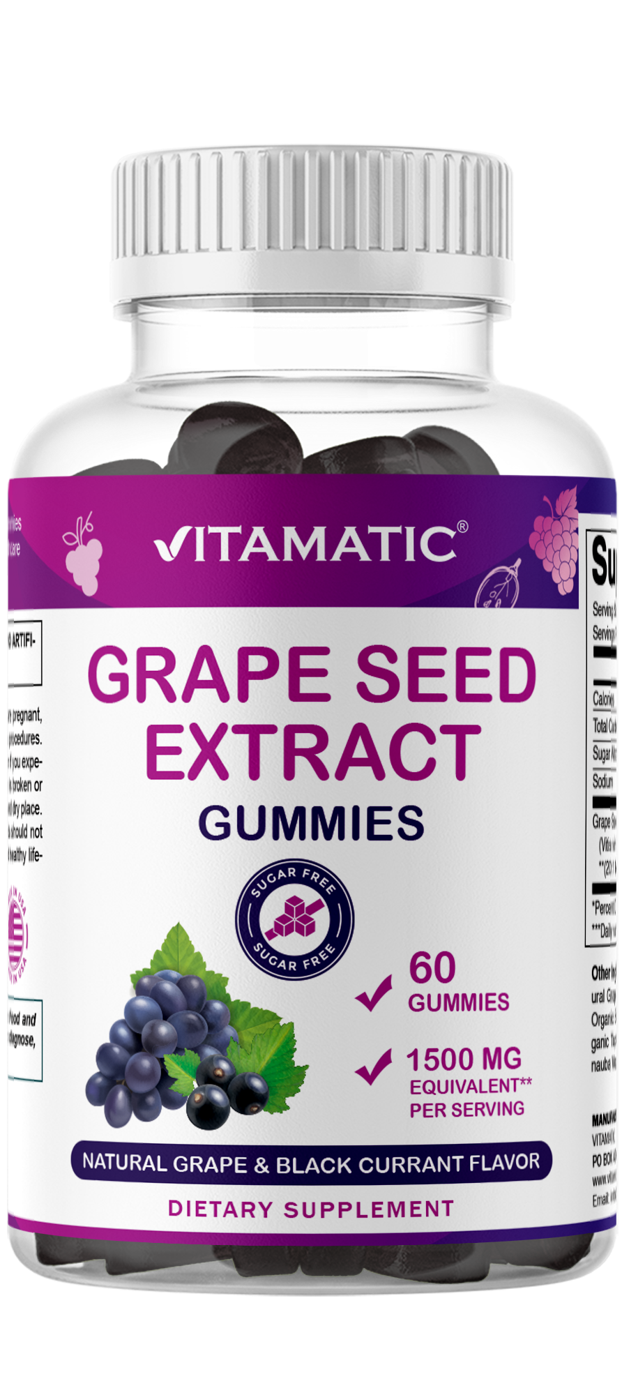 Grape Seed Extract Gummies – 1500 mg Equivalent per Serving - 60 Gummies – Natural Grape & Black Currant Flavor
