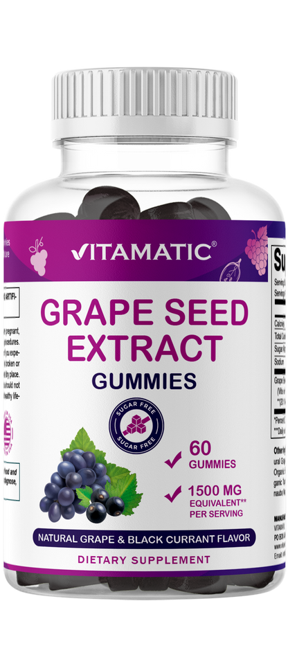 Grape Seed Extract Gummies – 1500 mg Equivalent per Serving - 60 Gummies – Natural Grape & Black Currant Flavor
