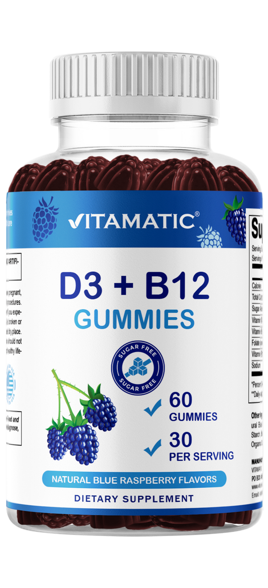 Vitamin D3 + B12 Gummies – Natural Blue Raspberry Flavor – 60 Gummies