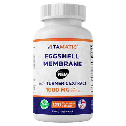 Eggshell Membrane (NEM) with Turmeric Extract | 1000 mg Per Serving | 120 Vegetarian Capsules | Non-GMO | Made in USA