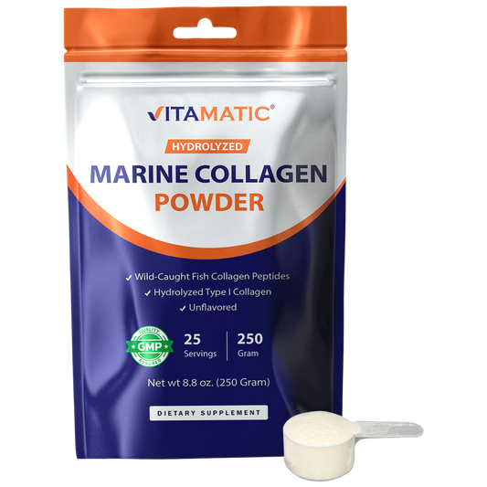 Hydrolyzed Marine Collagen Powder 250g (8.8 oz) – Wild-Caught Fish Collagen Peptides – Type I Collagen – Unflavored Protein Powder – 10g per Serving