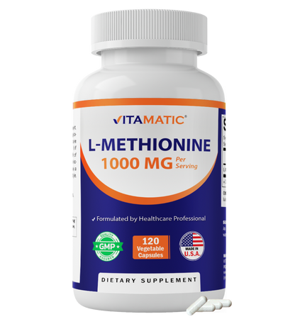 Vitamatic L-Methionine 1000 mg per Serving, 120 Vegetarian Capsules