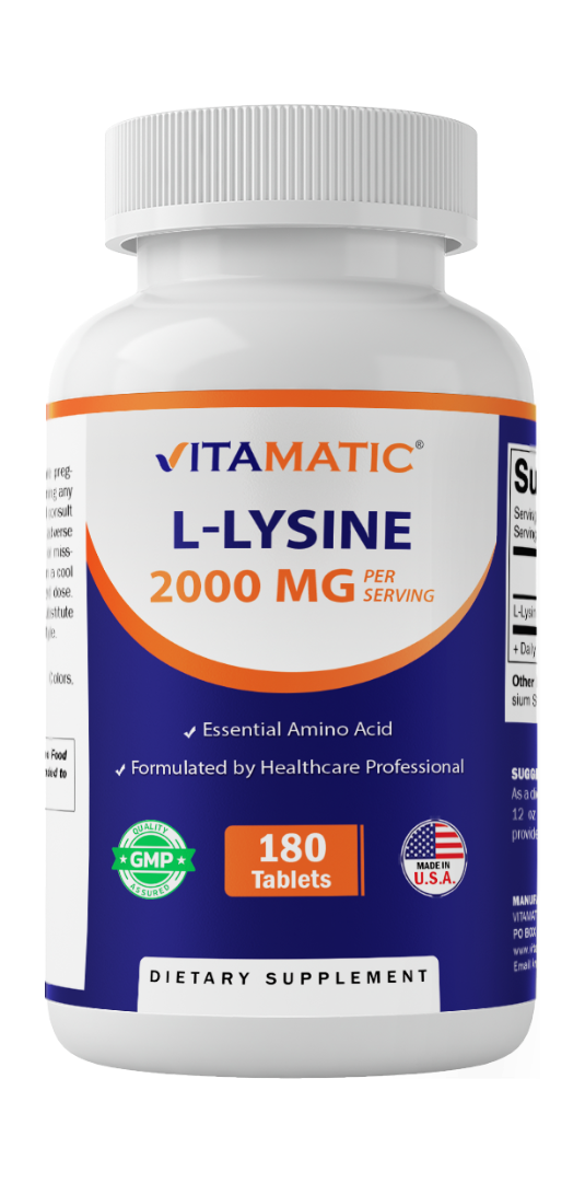 L-Lysine 2000 mg Per Serving | 180 Tablets | Essential Amino Acid Supplement