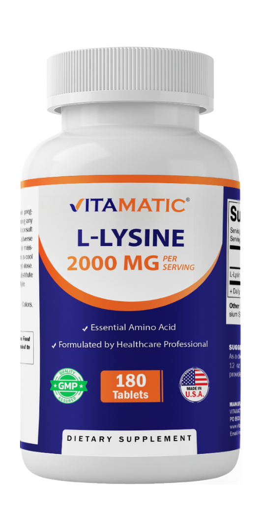 L-Lysine 2000 mg Per Serving | 180 Tablets | Essential Amino Acid Supplement