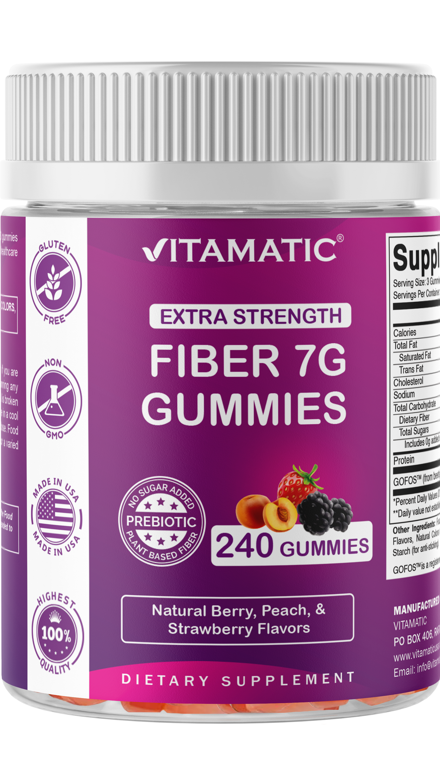 Prebiotic Fiber Gummies for Adults-  240 Pectin Based Gummies, Digestive Health & Regularity Support