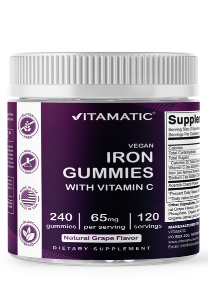 Iron 65 mg Gummies Supplement for Women & Men - 240 Vegan Gummies
