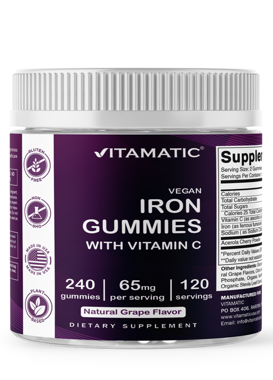 Iron 65 mg Gummies Supplement for Women & Men - 240 Vegan Gummies