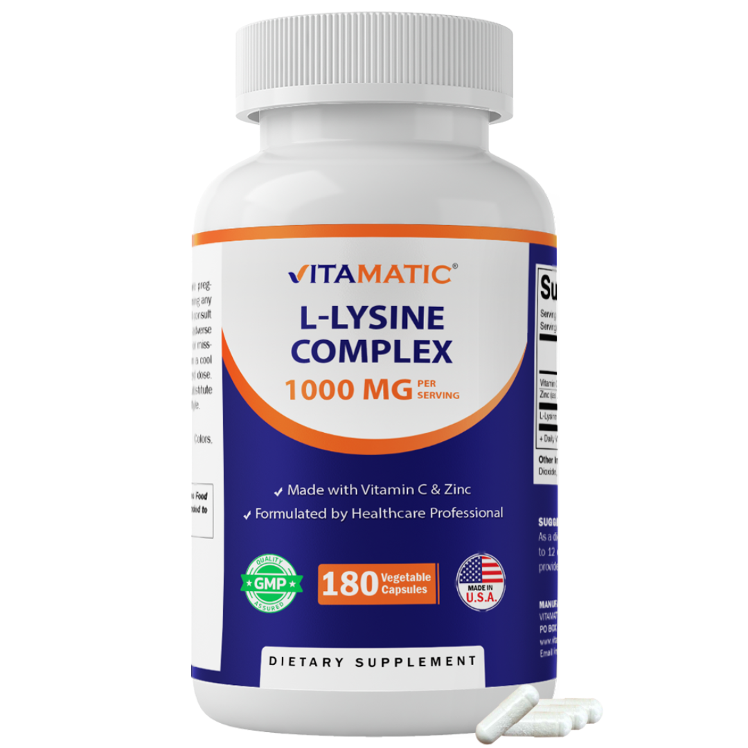 L-Lysine Complex 1000 mg with Vitamin C  & Zinc – 180 Vegetable Capsules
