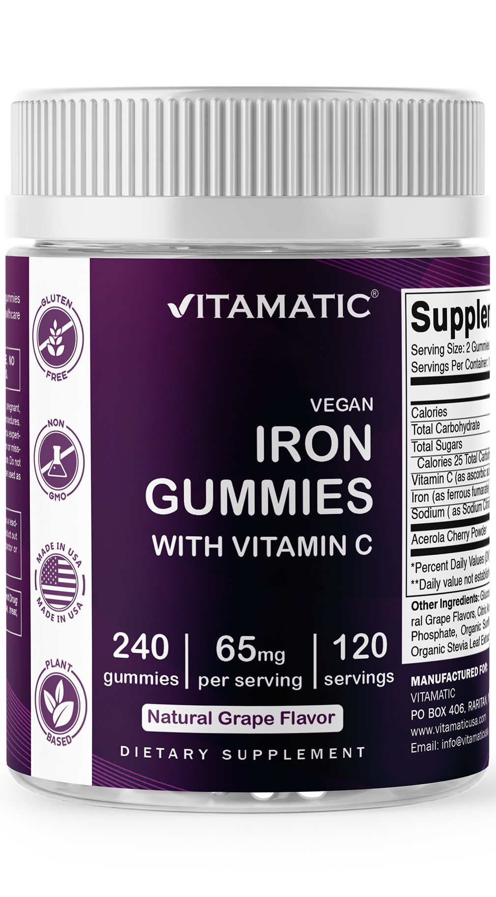 Iron 65 mg Gummies Supplement for Women & Men - 240 Vegan Gummies