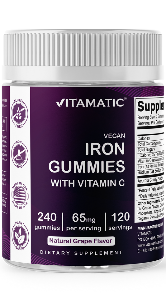 Iron 65 mg Gummies Supplement for Women & Men - 240 Vegan Gummies