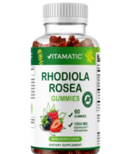 Sugar Free Rhodiola Rosea Gummies 1500 mg Equivalent Per Serving – 60 Gummies – Mixed Berry Flavor