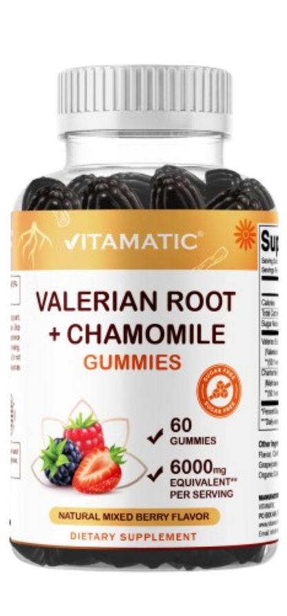 Vitamatic Valerian Root Chamomile 6000 mg Equivalent Per Serving – Mixed Berry Flavor – 60 Gummies