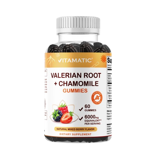 Vitamatic Valerian Root Chamomile 6000 mg Equivalent Per Serving – Mixed Berry Flavor – 60 Gummies