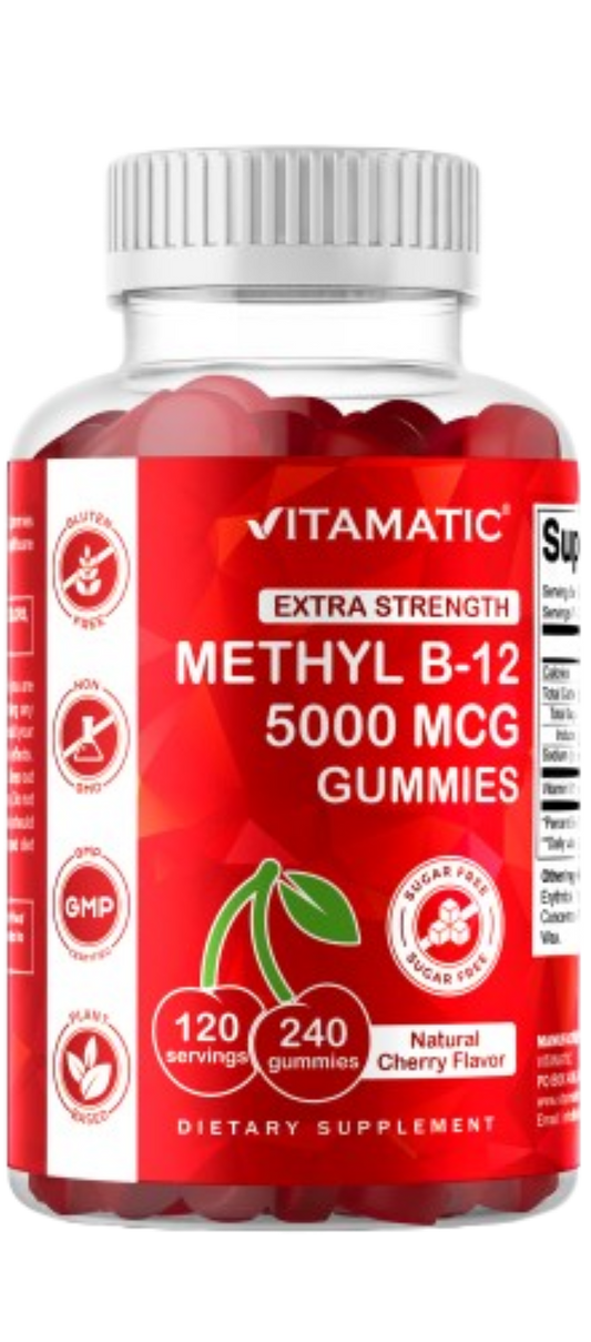 Extra Strength Vitamin B12 5000 mcg (Methyl B12) Gummies - 240 Count
