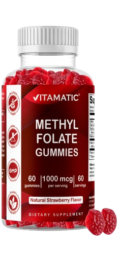 Methylfolate Gummies 1000 mcg – Active 5-MTHF Form – Natural Strawberry Flavor – 60 Gummies