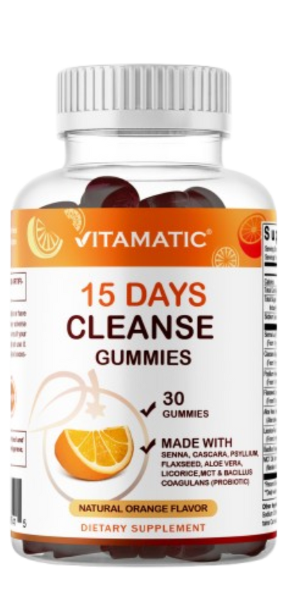 15 Day Cleanse Gummies, Senna, Cascara, Psyllium, Flaxseed, Aloe Vera, Licorice, MCT, Probiotic - 30 Gummies