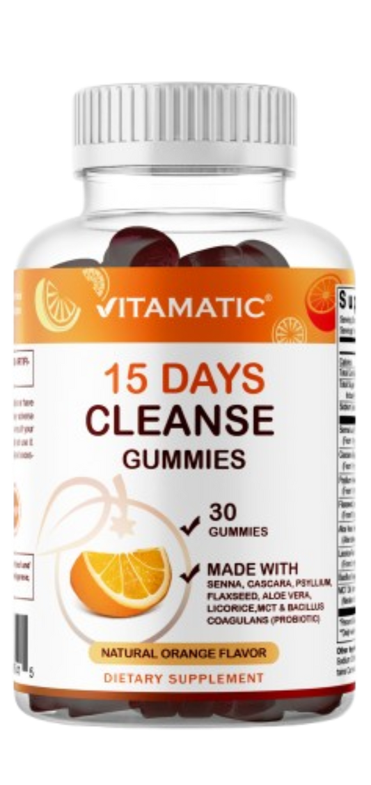 15 Day Cleanse Gummies, Senna, Cascara, Psyllium, Flaxseed, Aloe Vera, Licorice, MCT, Probiotic - 30 Gummies
