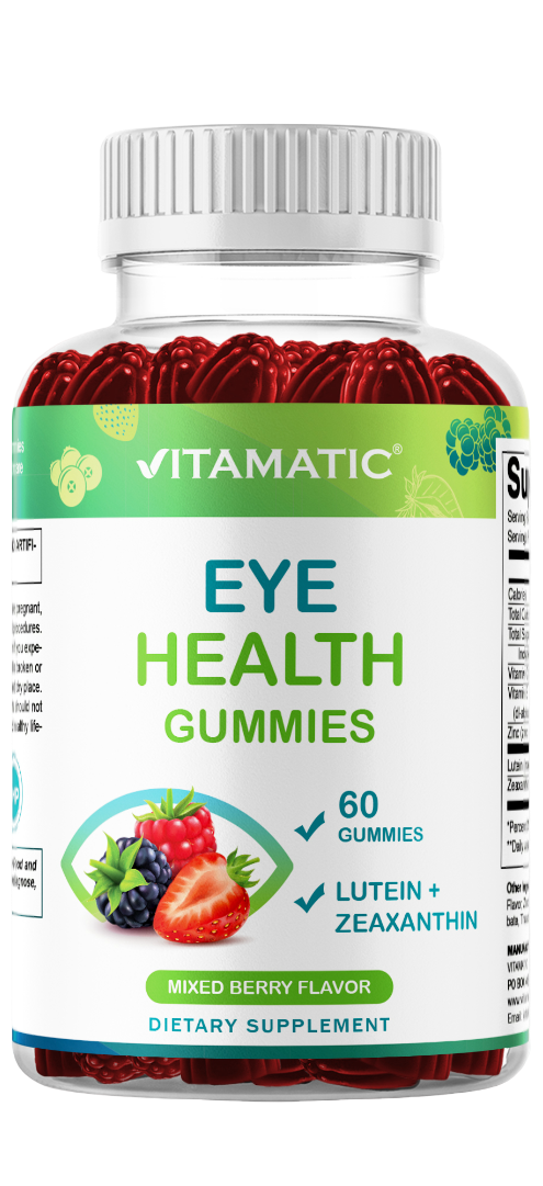 Vitamatic Eye Health Gummies with Lutein, Zeaxanthin, Vitamin C, E & Zinc – Mixed Berry Flavor – 60 Gummies