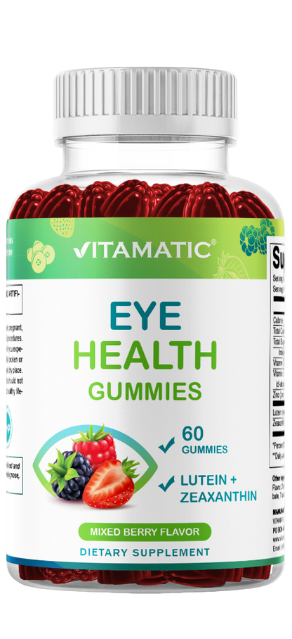 Vitamatic Eye Health Gummies with Lutein, Zeaxanthin, Vitamin C, E & Zinc – Mixed Berry Flavor – 60 Gummies
