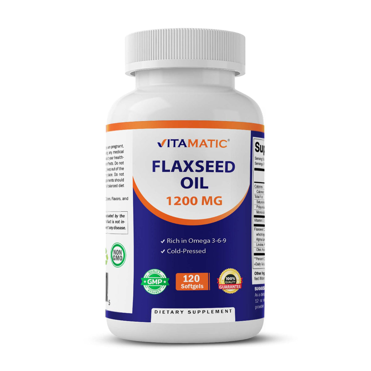 Vitamatic Flaxseed Oil 1200mg Supplement, 120 Softgels