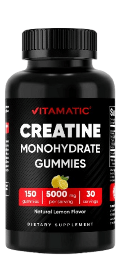 Vitamatic Creatine Gummies 5000mg per Serving Natural Lemon Flavor – 150 Gummies