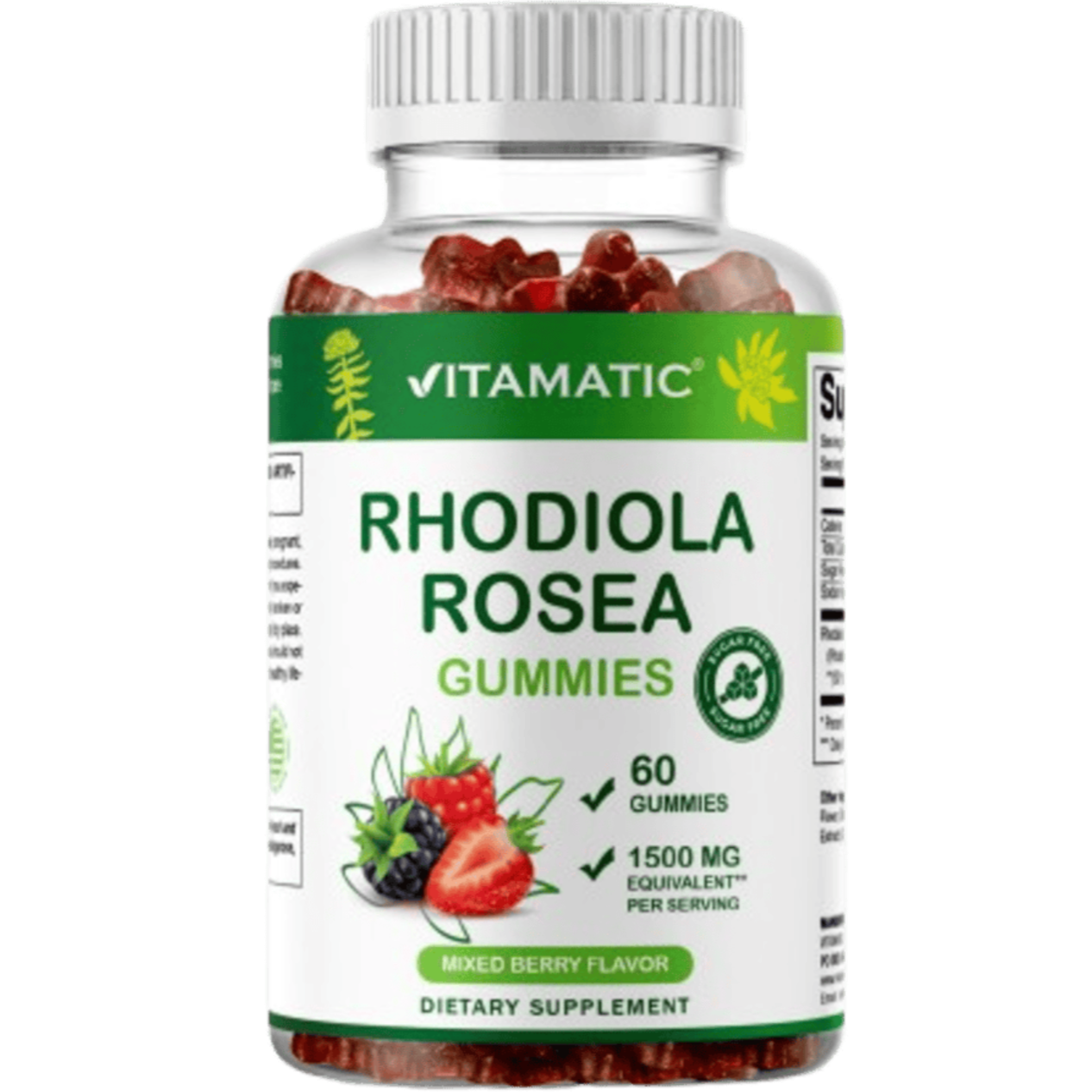 Sugar Free Rhodiola Rosea Gummies 1500 mg Equivalent Per Serving – 60 Gummies – Mixed Berry Flavor